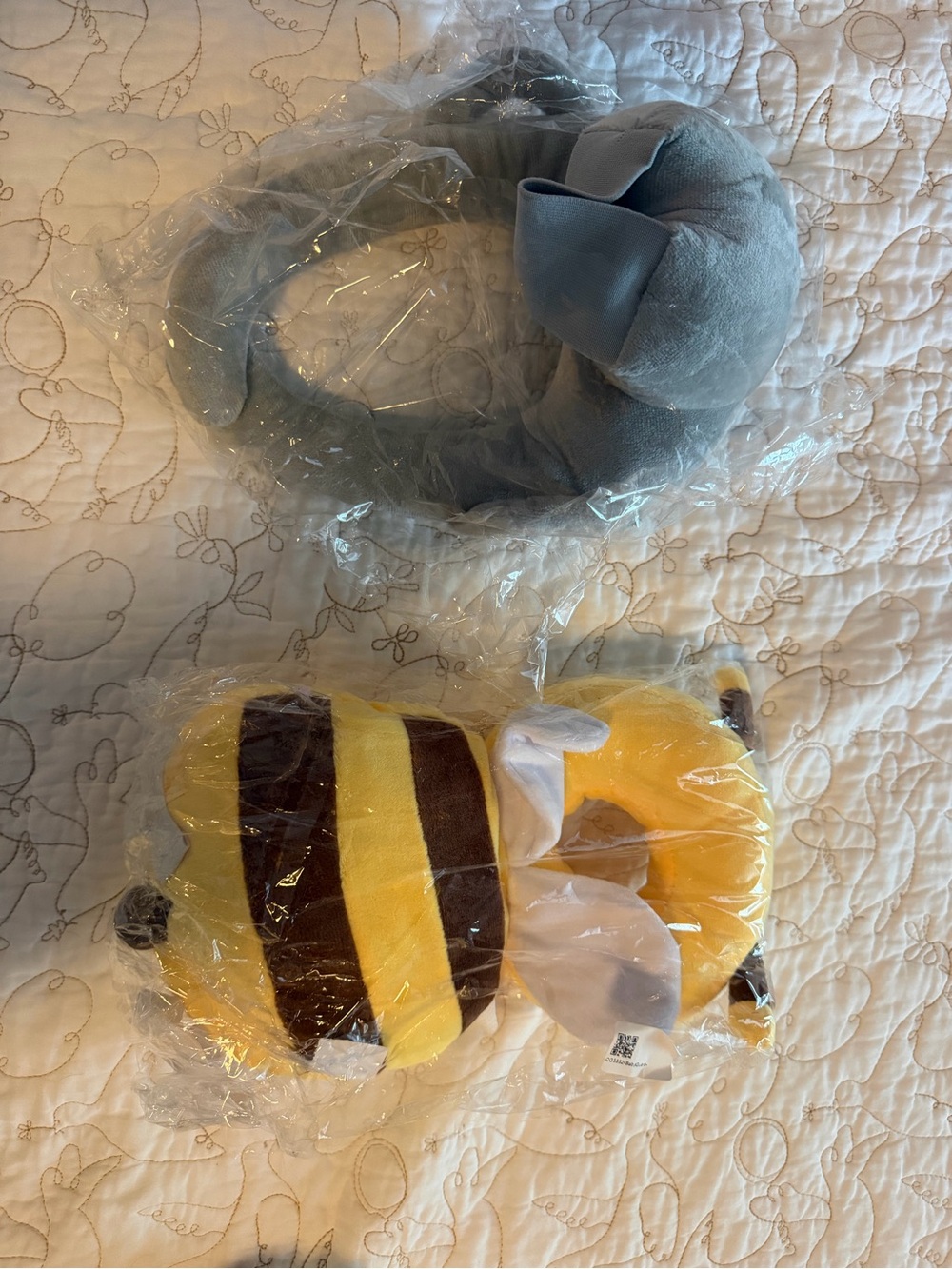 Plush Bee backpack head protector and bottle holder feeding pillow